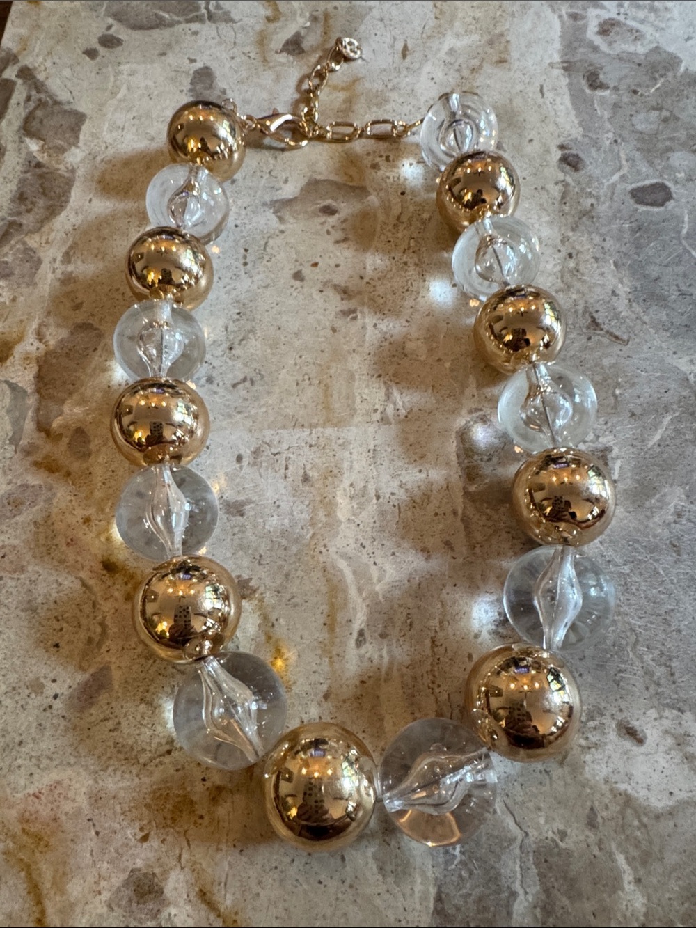 Gold and Clear Bead Statement Necklace - Women Jewelry
